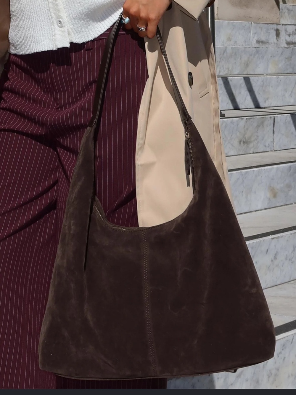 Princess Polly Dark Brown Suede Hobo Shoulder Bag NEW